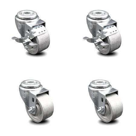 Service Caster 3 Inch Semi Steel Wheel Swivel Bolt Hole Caster Set with 2 Brake SCC-BH20S315-SSR-2-TLB-2
